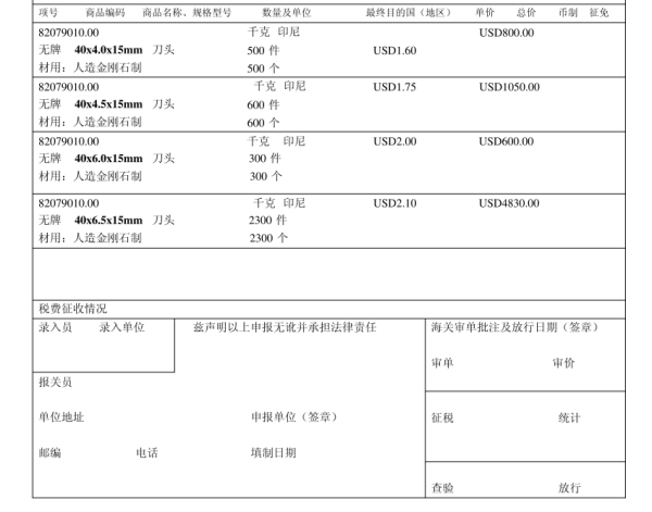 出口報關報關單草單